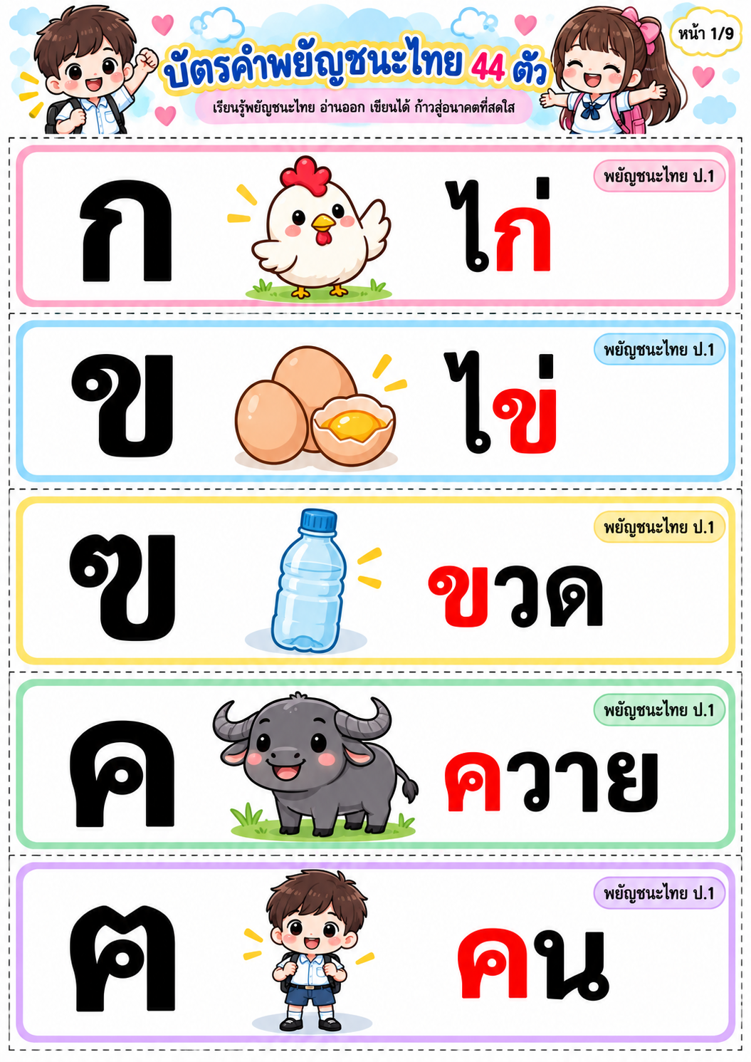 บัตรคำ พยัญชนะไทย 44 ตัว